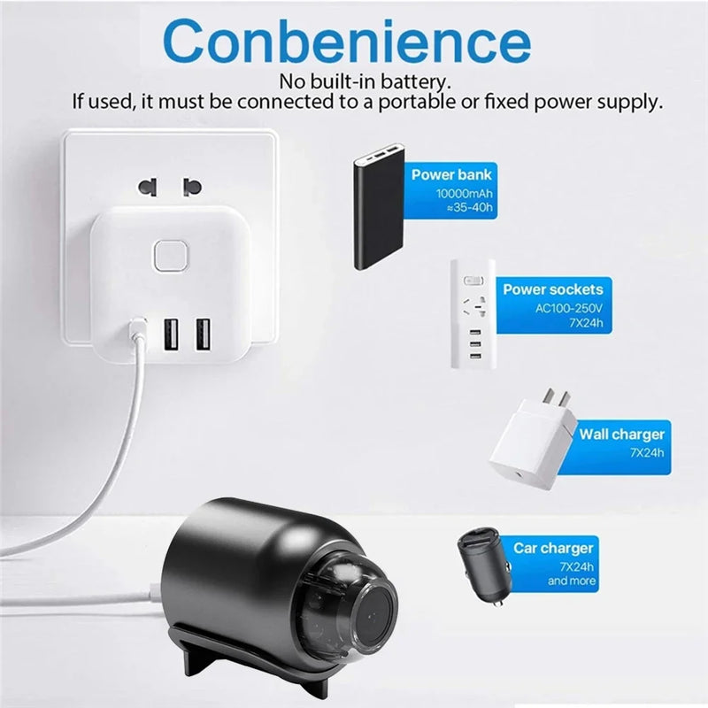 720P Mini WiFi Camera Included Sound Detector App Control for Home Office Micro USB Baby Monitor Take Screenshots Record Videos