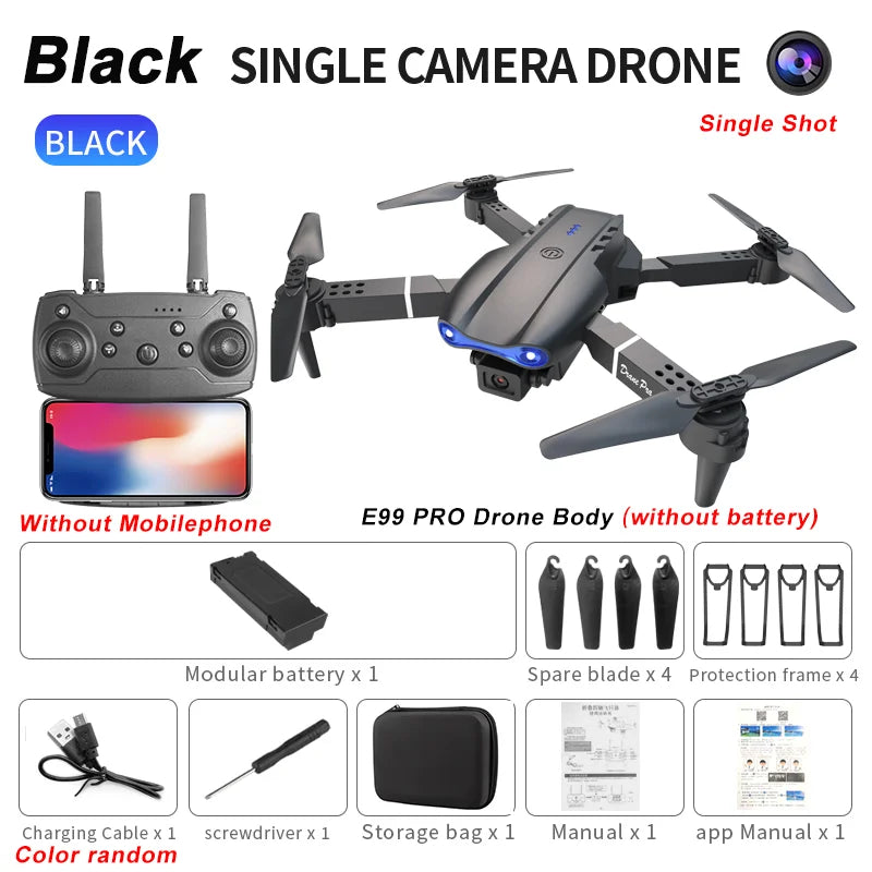 2024 E99Pro RC Drone 4K Professinal With 1080P Wide Angle HD Camera Foldable Helicopter WIFI FPV